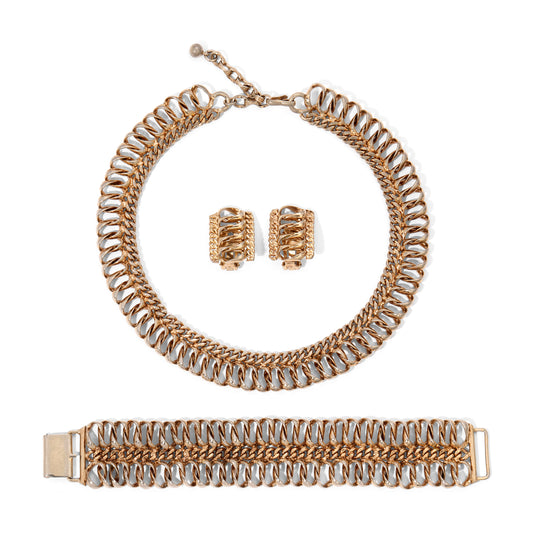 Vintage Signed Bergere Gold Toned Chain Parure