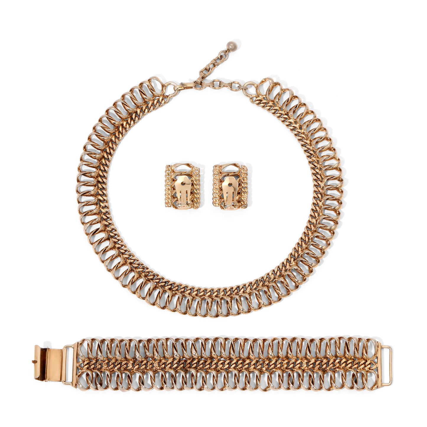 Vintage Signed Bergere Gold Toned Chain Parure