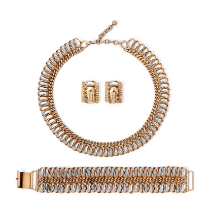 Vintage Signed Bergere Gold Toned Chain Parure