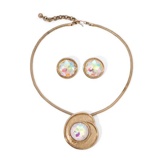 Vintage Signed Bergere Iridescent Glass Facet Parure