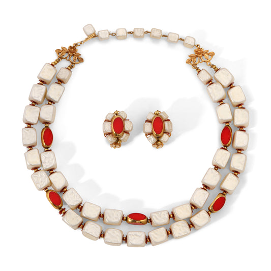 Vintage Signed Deauville Faux Pearl Double Strand Choker Necklace