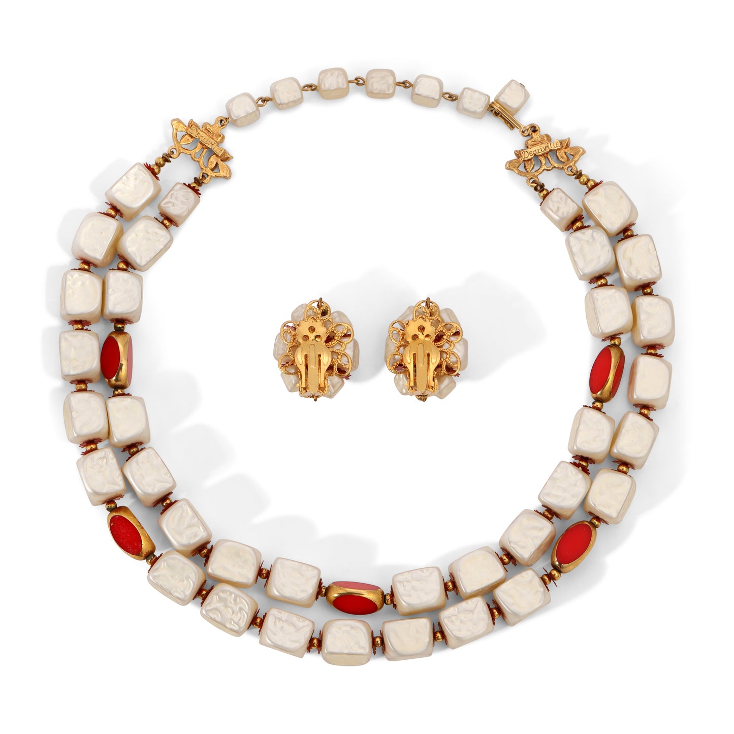 Vintage Signed Deauville Faux Pearl Double Strand Choker Necklace