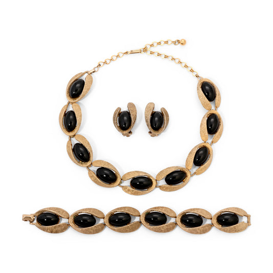 Vintage Signed Charel Gold & Black Lucite Parure