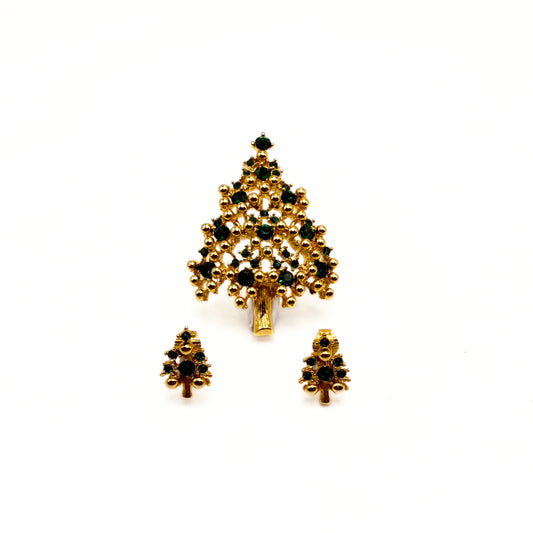Vintage Eisenberg Ice Christmas Tree Brooch & Earrings Set