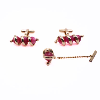 Vintage Christian Dior Red Enamel Cufflinks & Tie Tack