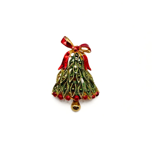 Vintage Enamel Christmas Bell Brooch