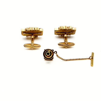 Vintage Beautiful "Traditions" Red Crystal Cufflinks and Tie Tack set