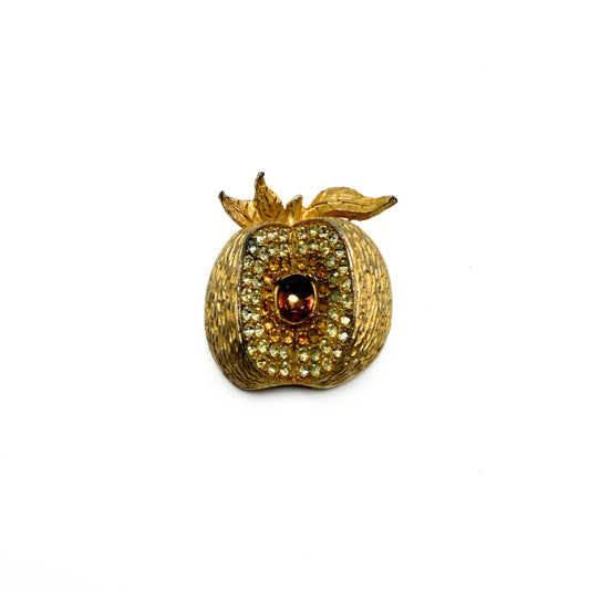 Vintage Hobe Rhinestone Apple Brooch