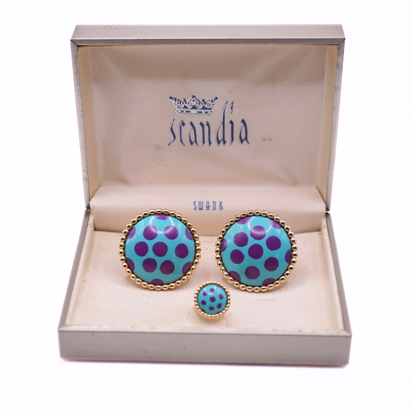 Vintage Scandia Swank Polka Dot Enamel Cufflinks & Tie Tack