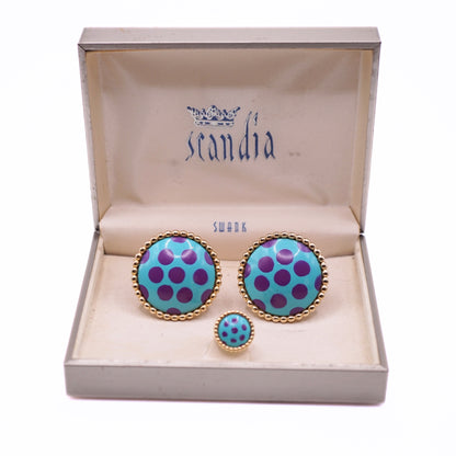 Vintage Scandia Swank Polka Dot Enamel Cufflinks & Tie Tack
