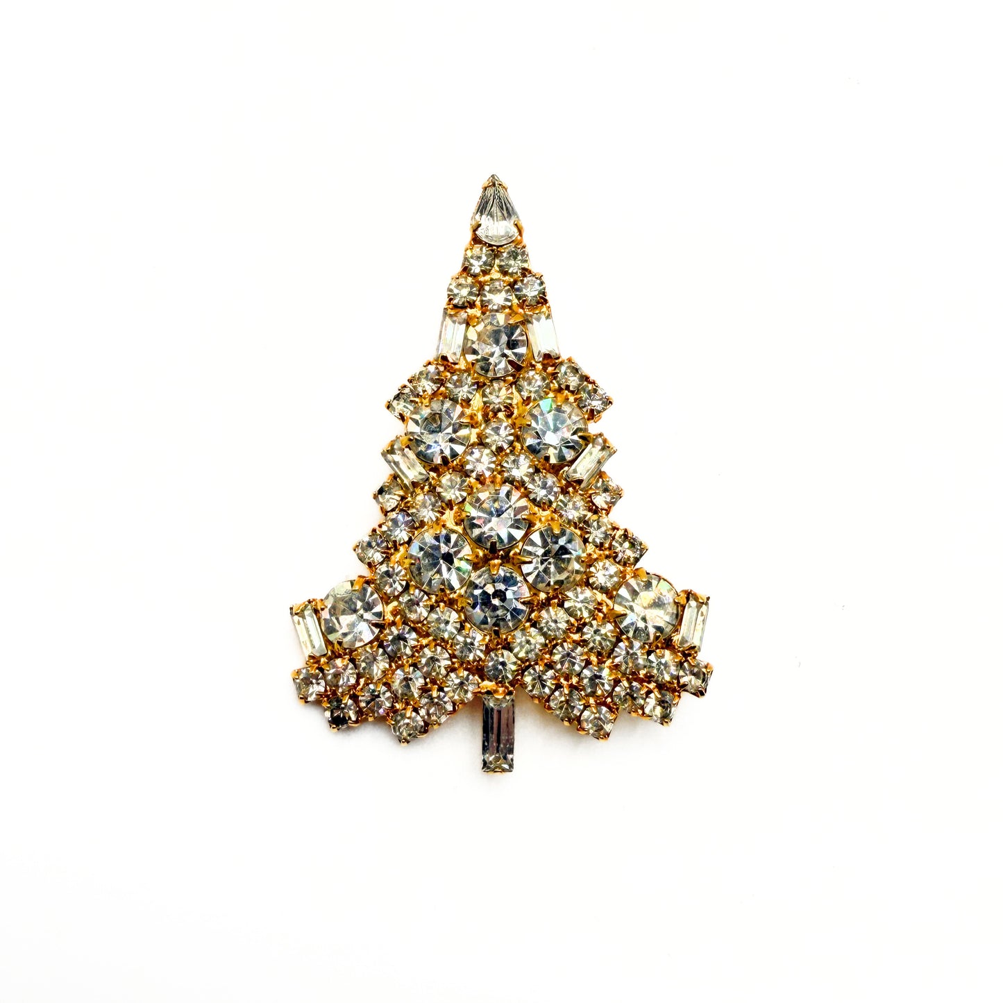 Vintage Clear Rhinestone Christmas Tree Brooch