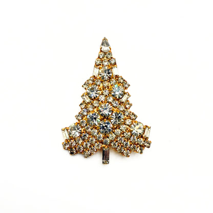 Vintage Clear Rhinestone Christmas Tree Brooch