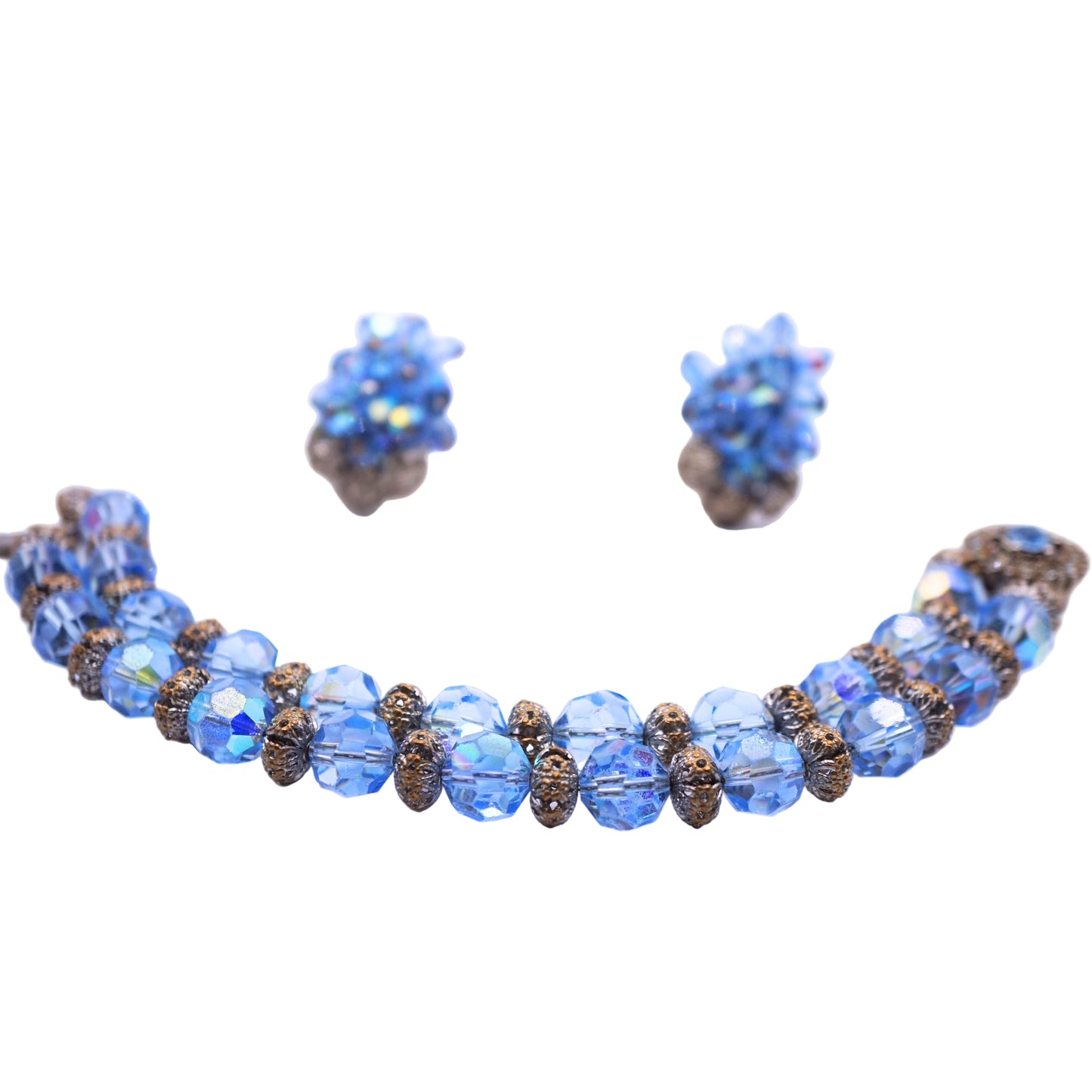 Vintage Signed Bergere Blue Swarovski Crystal Parure