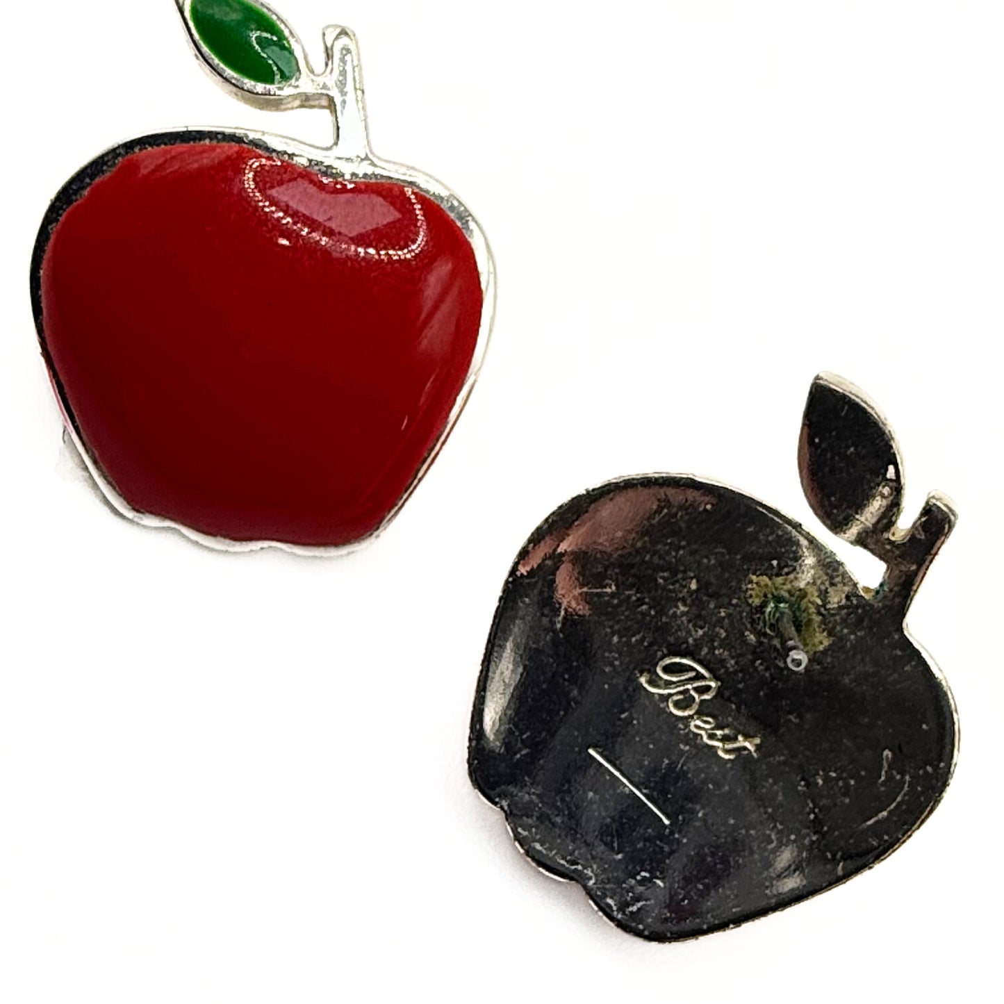 Vintage Red Enamel Apple Earrings (Pierced)