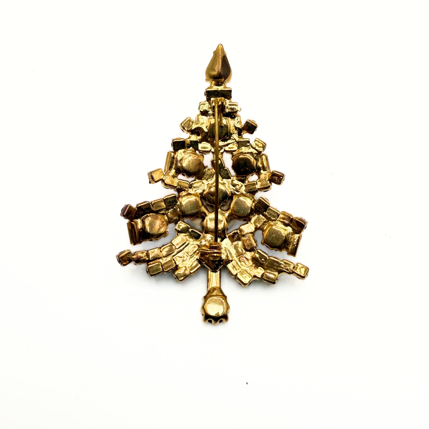 Vintage Unsigned Multicolor Rhinestone Christmas Tree Brooch