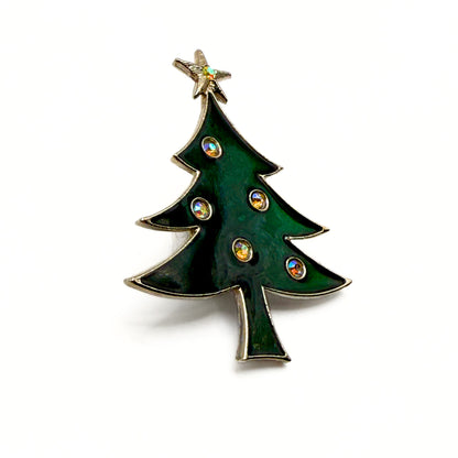 Vintage Tancer II Green Enamel Christmas Tree Brooch