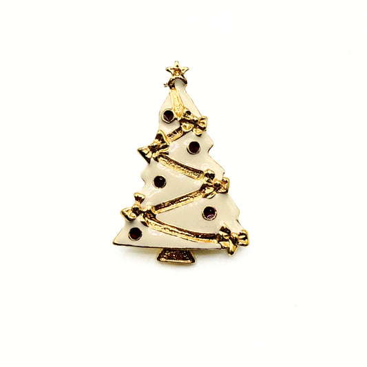 Vintage White Enamel Christmas Tree Brooch