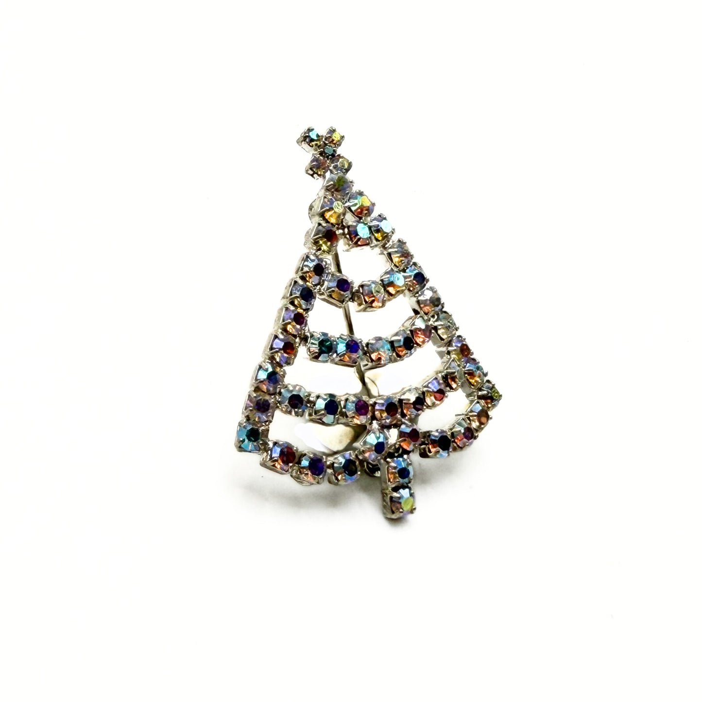 Vintage Aurora Borealis Rhinestone Christmas Tree Brooch