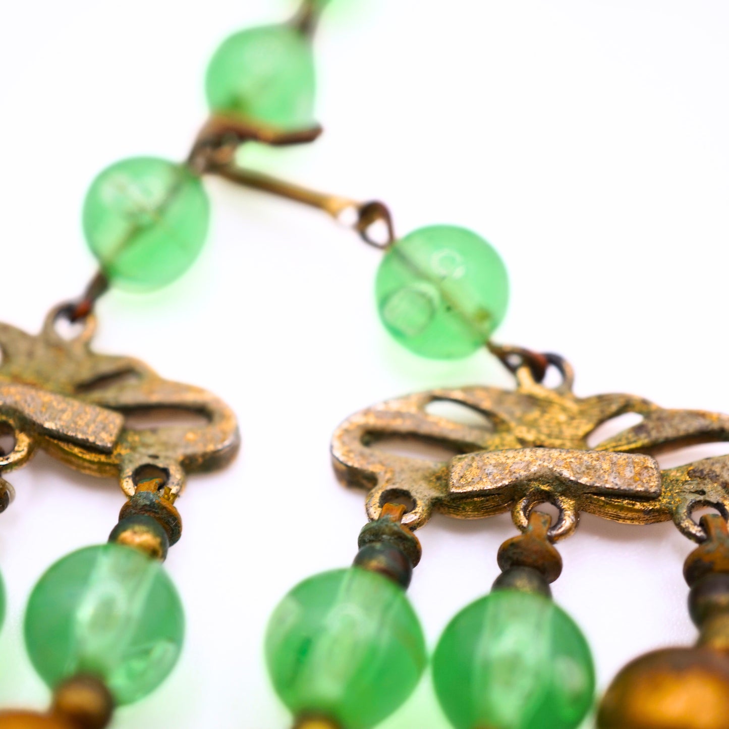 Vintage Signed Deauville Green and Gold Bead Parure