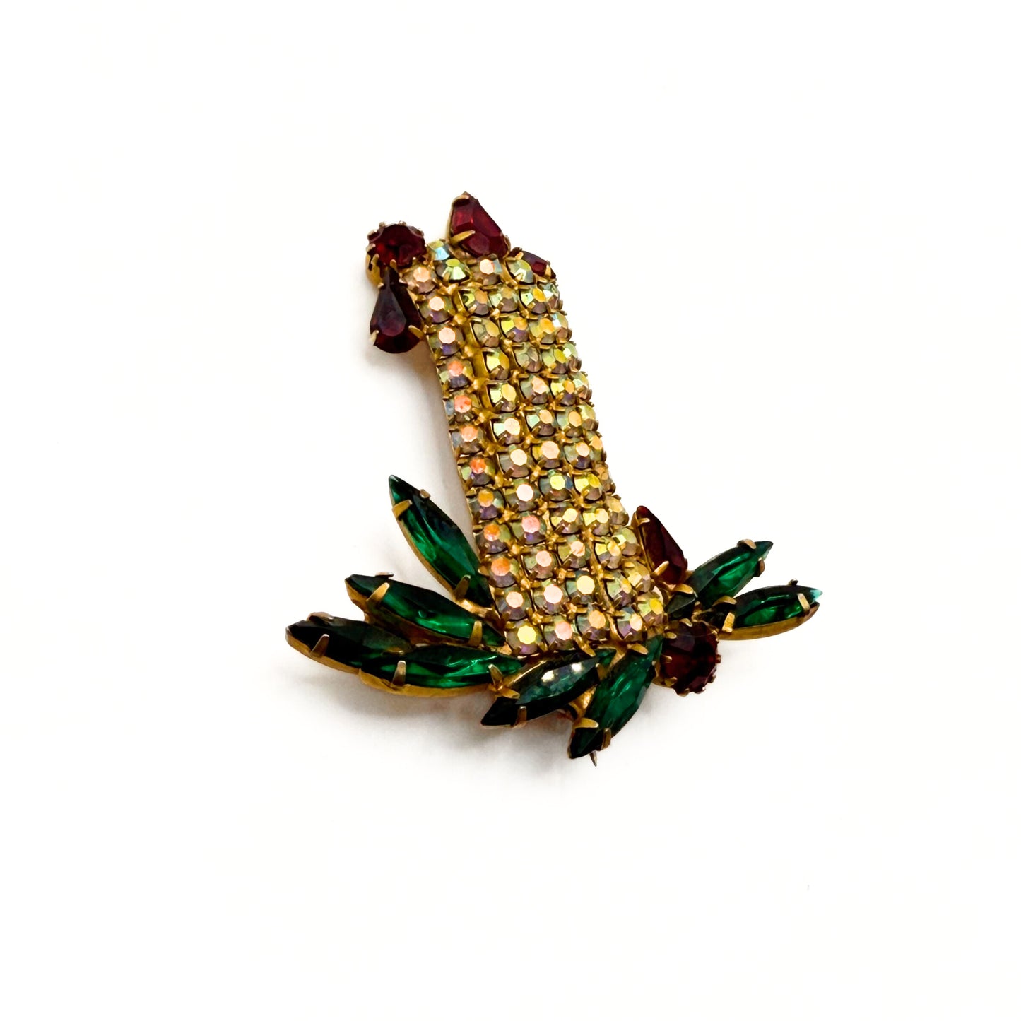 Vintage Unsigned Rhinestone Candle Brooch