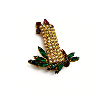 Vintage Unsigned Rhinestone Candle Brooch