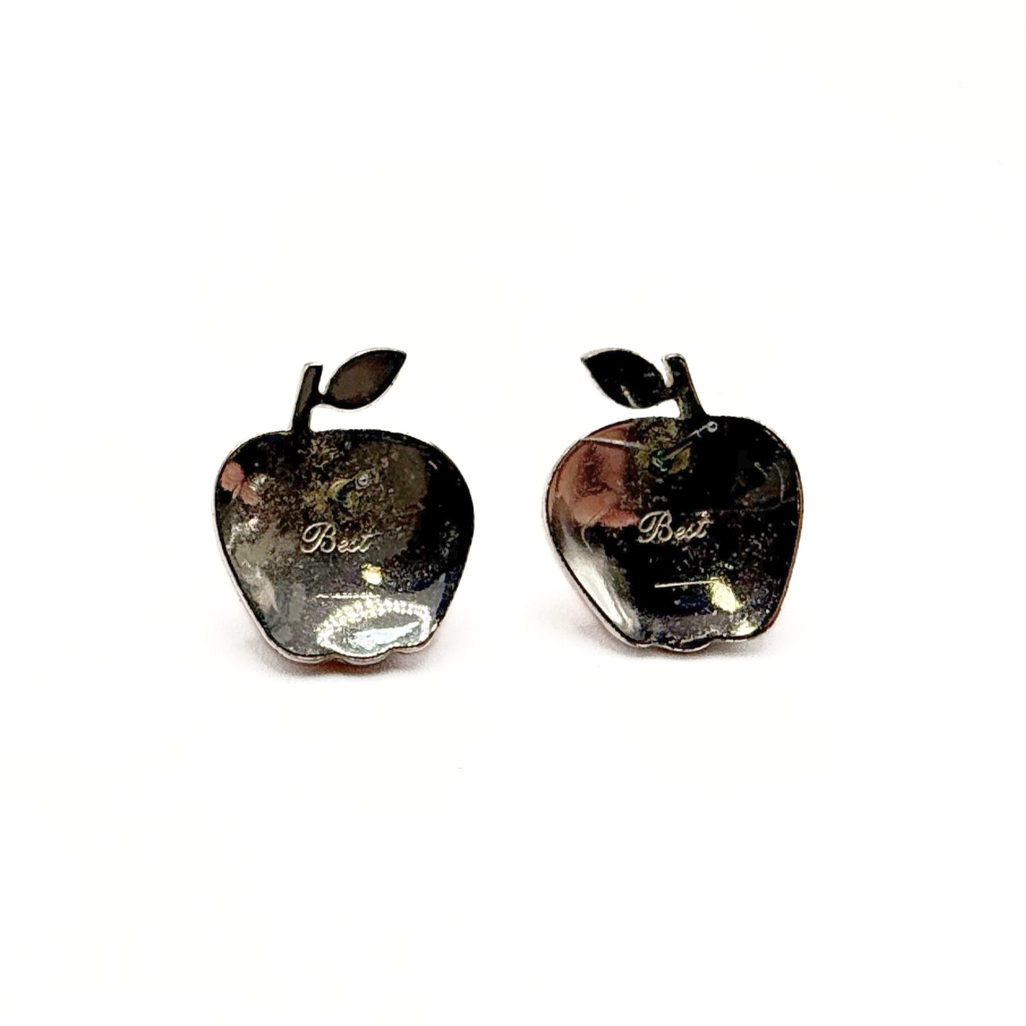 Vintage Red Enamel Apple Earrings (Pierced)