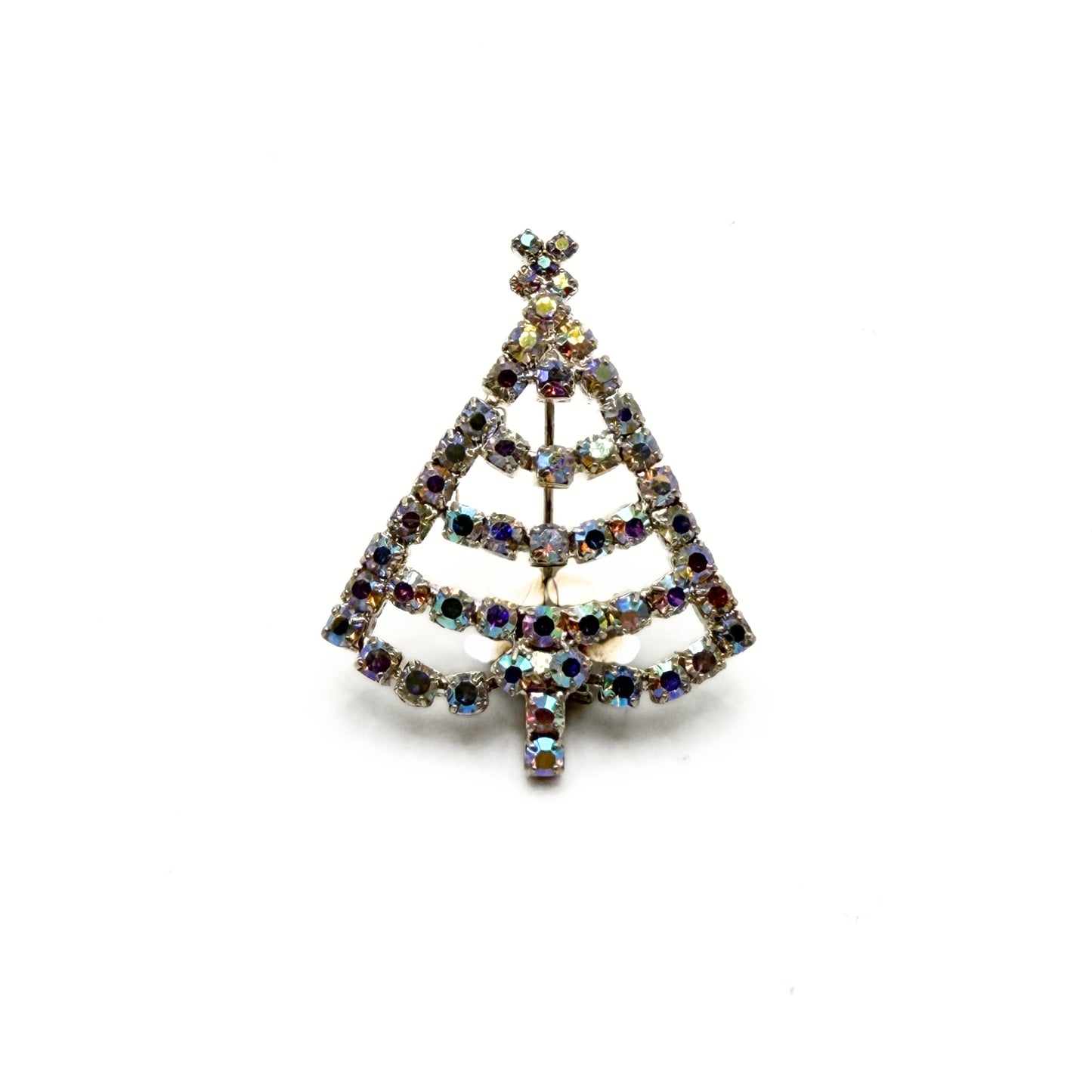 Vintage Aurora Borealis Rhinestone Christmas Tree Brooch