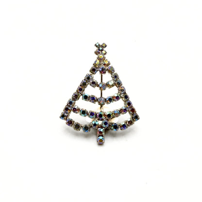 Vintage Aurora Borealis Rhinestone Christmas Tree Brooch