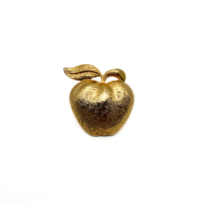 Vintage Gold-Tone Textured Apple Brooch (Small)