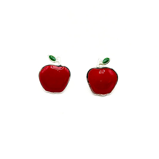 Vintage Red Enamel Apple Earrings (Pierced)