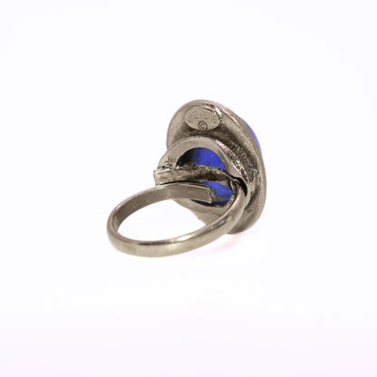 Vintage Weiss Electric Blue Silver Tone Adjustable Ring