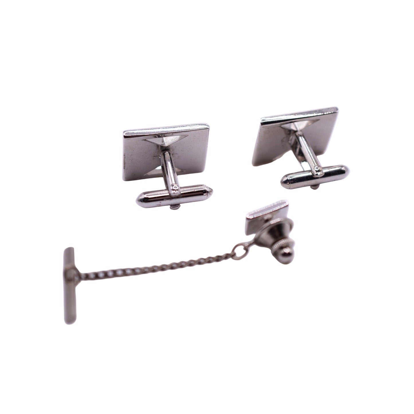 Vintage Swank Signed Silver-Tone Geometric Cufflinks & Tie Tack