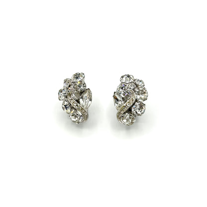 Vintage Weiss Clear Rhinestone Cluster Earrings