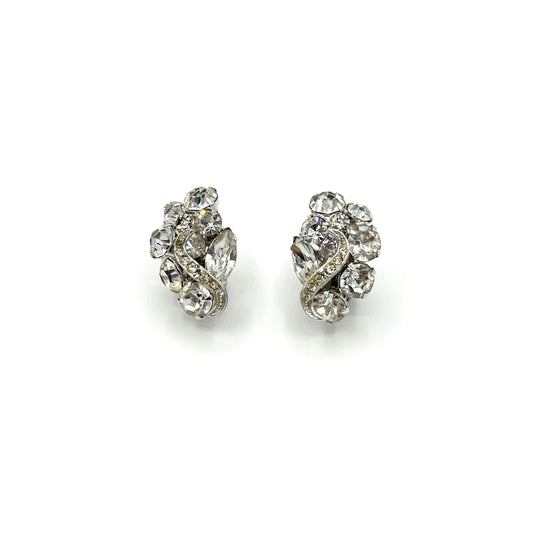 Vintage Weiss Clear Rhinestone Cluster Earrings